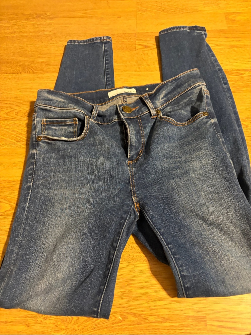 LOFT Women's Distressed Medium Blue Skinny Jeans